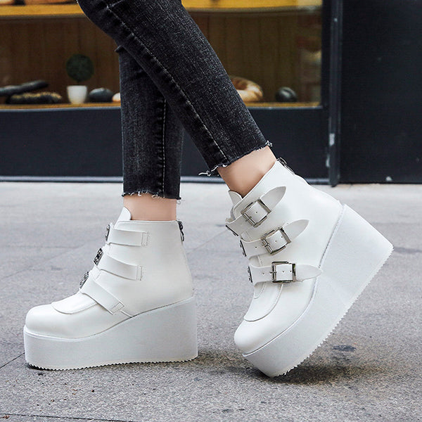 Casual Punk Platform Thick Heel Buckle Strap Boots