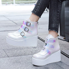 Casual Punk Platform Thick Heel Buckle Strap Boots