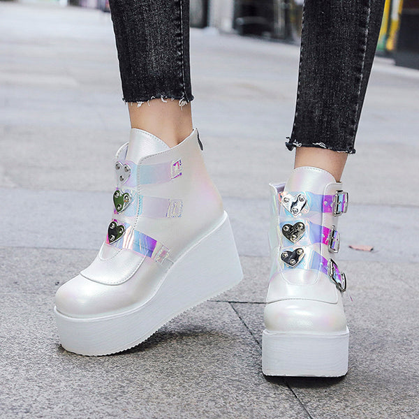 Casual Punk Platform Thick Heel Buckle Strap Boots