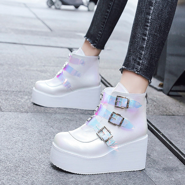 Casual Punk Platform Thick Heel Buckle Strap Boots