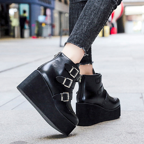 Casual Punk Platform Thick Heel Buckle Strap Boots