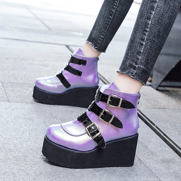 Casual Punk Platform Thick Heel Buckle Strap Boots