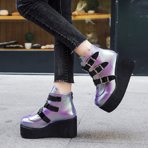 Casual Punk Platform Thick Heel Buckle Strap Boots