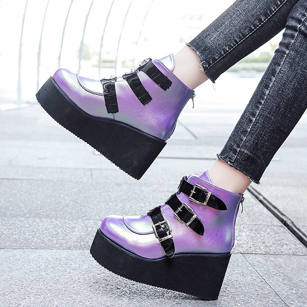 Casual Punk Platform Thick Heel Buckle Strap Boots