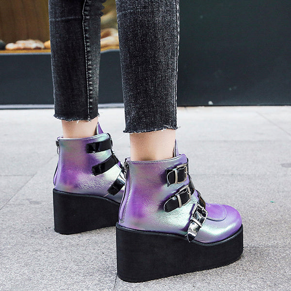 Casual Punk Platform Thick Heel Buckle Strap Boots