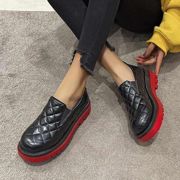 Comfy Round Toe Rhombus Platform Loafers