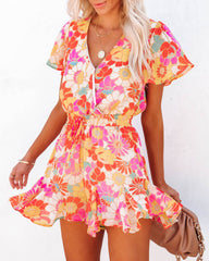 You Cute Floral Ruffle Romper - Red Multi - SALE Oshnow