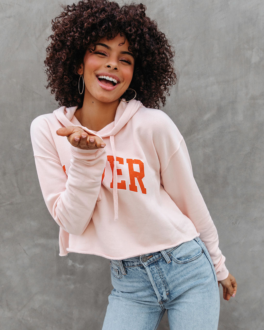 You're My Lover Cropped Hooded Sweatshirt - Blush Oshnow