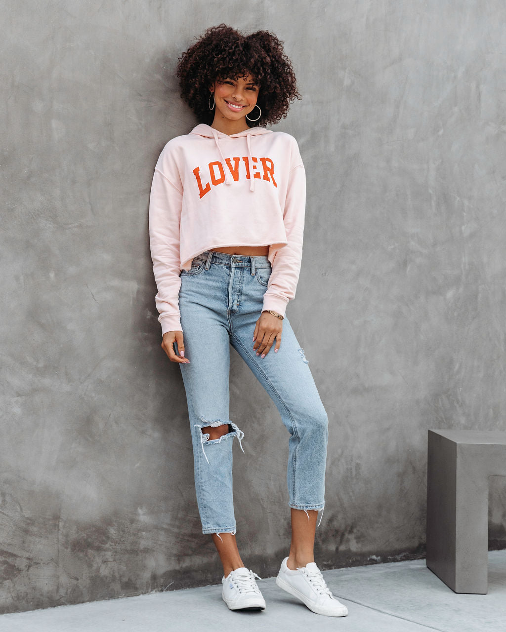 You're My Lover Cropped Hooded Sweatshirt - Blush Oshnow