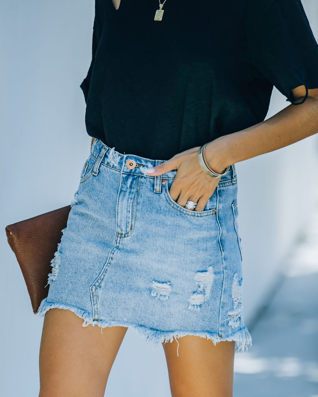 Zadie Distressed Denim Mini Skirt Oshnow