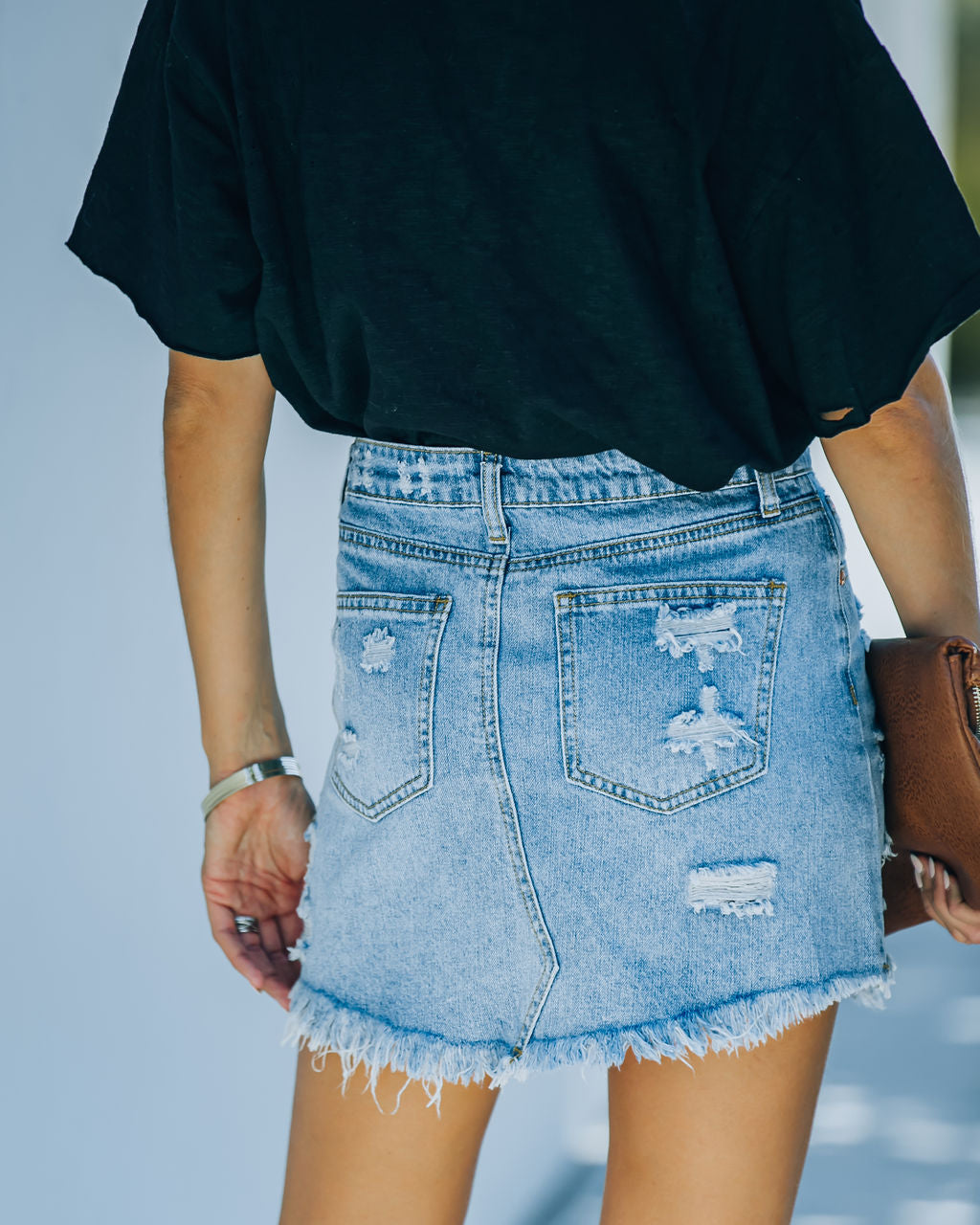 Zadie Distressed Denim Mini Skirt Oshnow