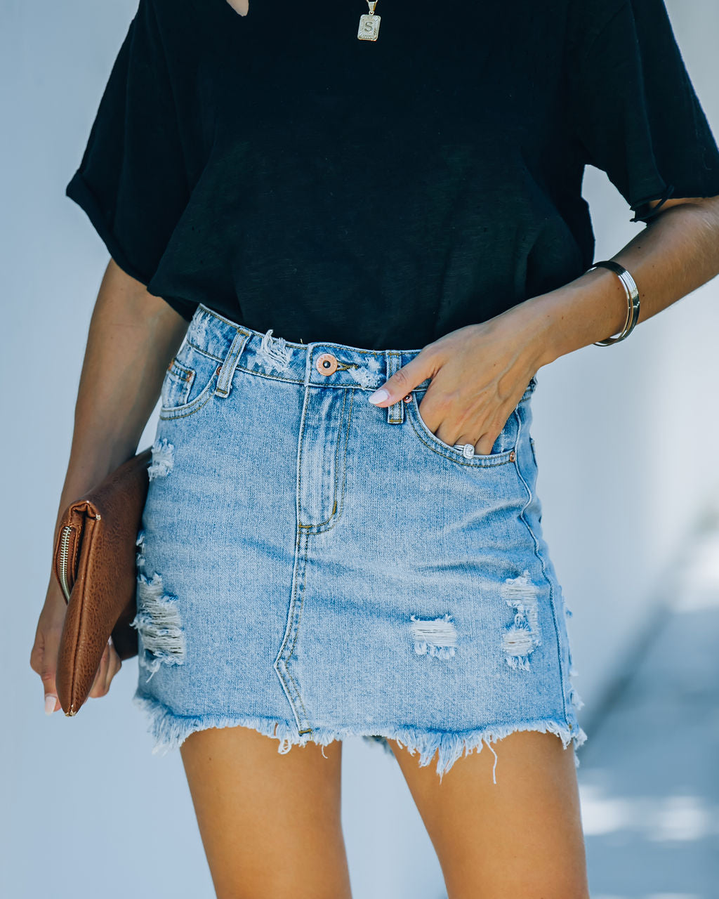 Zadie Distressed Denim Mini Skirt Oshnow