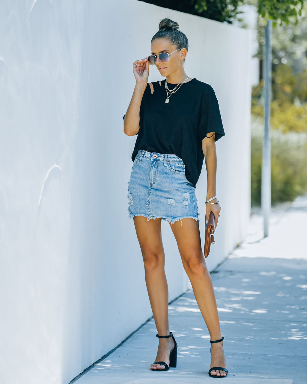 Zadie Distressed Denim Mini Skirt Oshnow