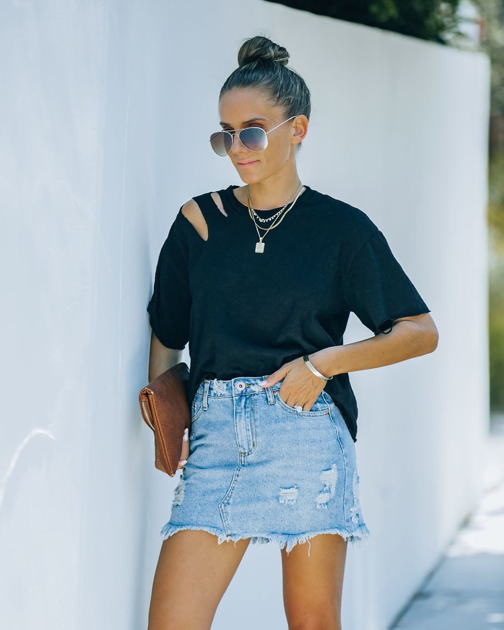 Zadie Distressed Denim Mini Skirt Oshnow