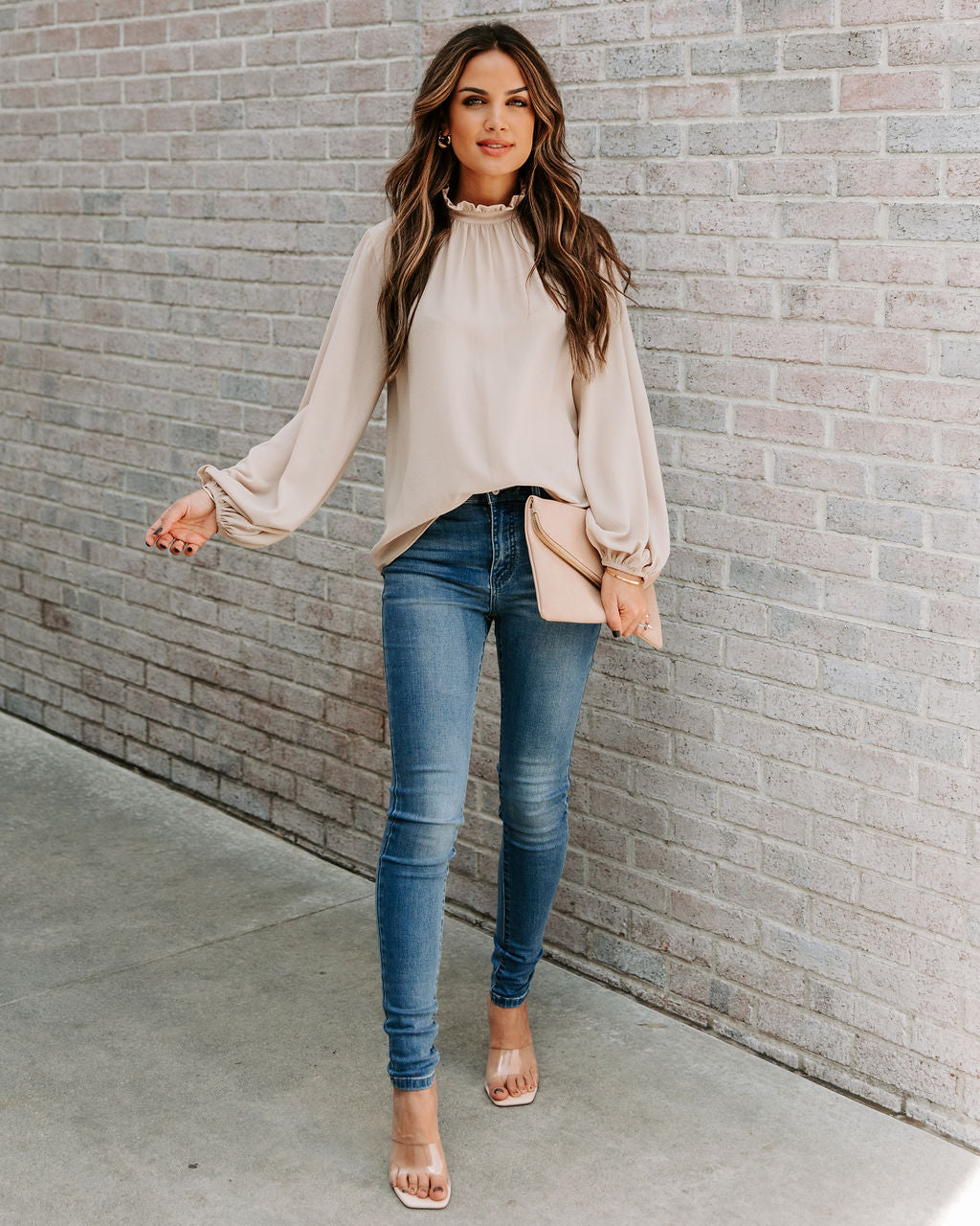 Zea Ruffle Mock Neck Blouse - Ecru Oshnow