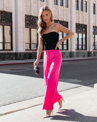 Zoey Pocketed Wide Leg Pants - Hot Pink Oshnow