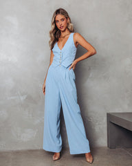 Alanna Pocketed Wide Leg Pants - Light Blue