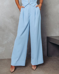 Alanna Pocketed Wide Leg Pants - Light Blue