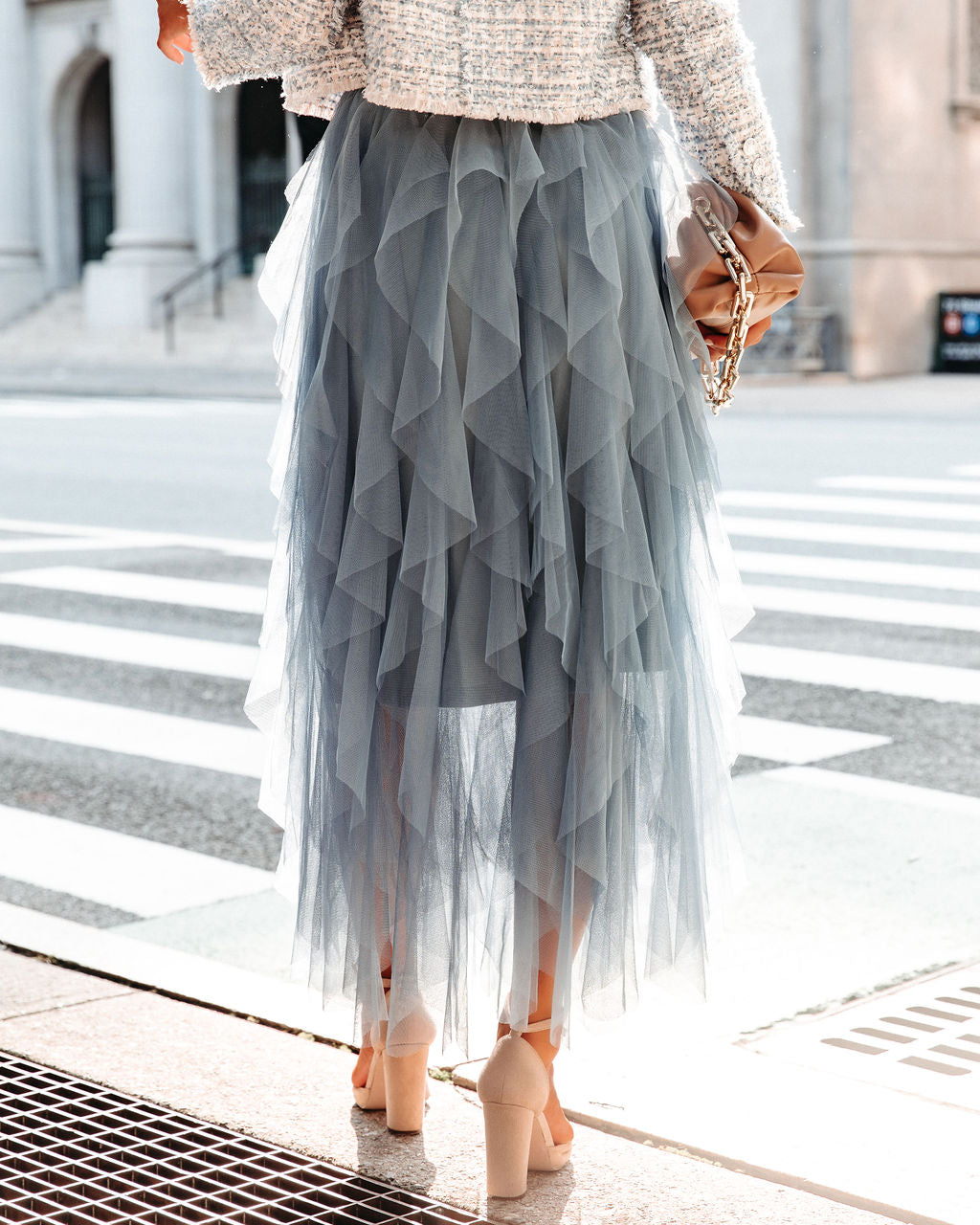 Allegro Ruffle Tulle Midi Skirt - Grey Blue