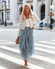 Allegro Ruffle Tulle Midi Skirt - Grey Blue