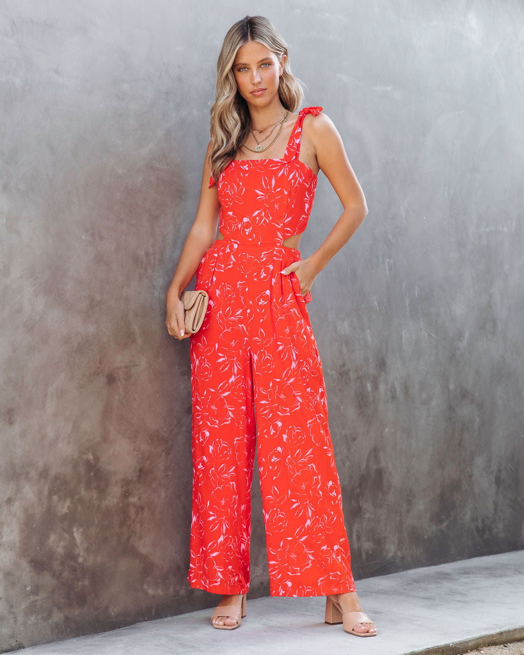 Allison Floral Pocketed Open Back Jumpsuit