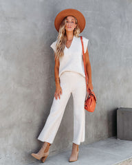 Always Cozy Ribbed Wide Leg Pants - Oatmeal