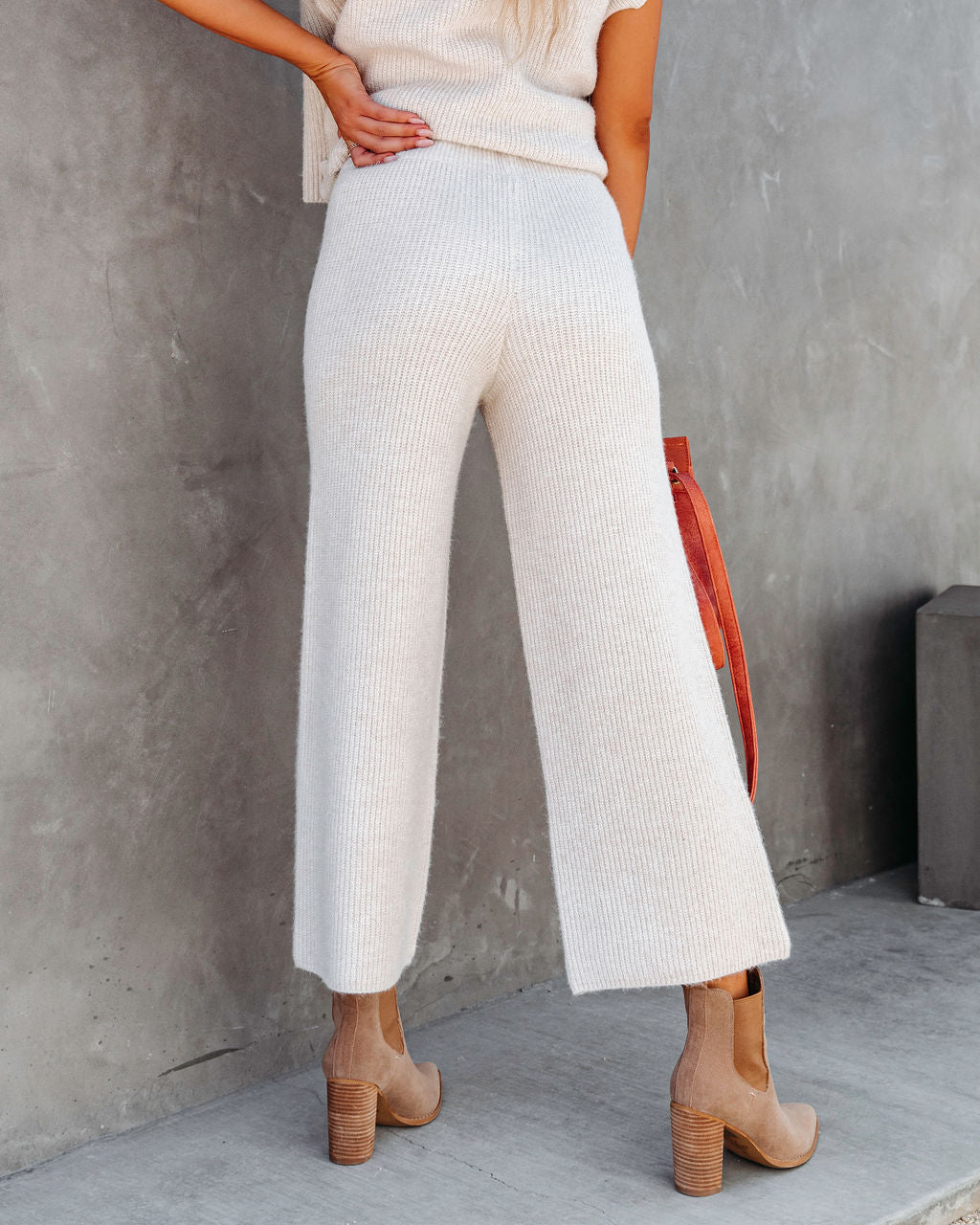 Always Cozy Ribbed Wide Leg Pants - Oatmeal