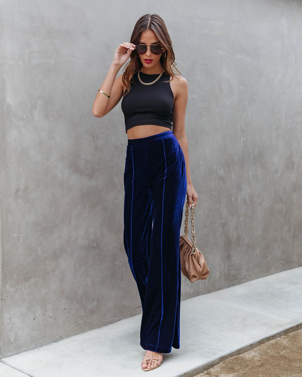 Amani High Rise Velvet Flare Pants - Cobalt Blue