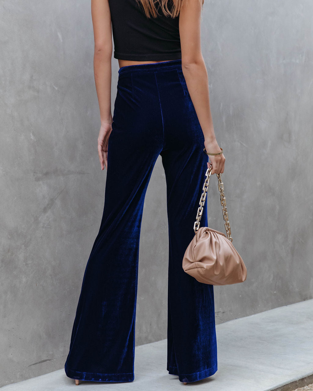 Amani High Rise Velvet Flare Pants - Cobalt Blue