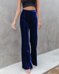 Amani High Rise Velvet Flare Pants - Cobalt Blue