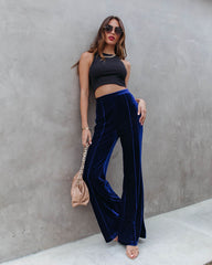 Amani High Rise Velvet Flare Pants - Cobalt Blue