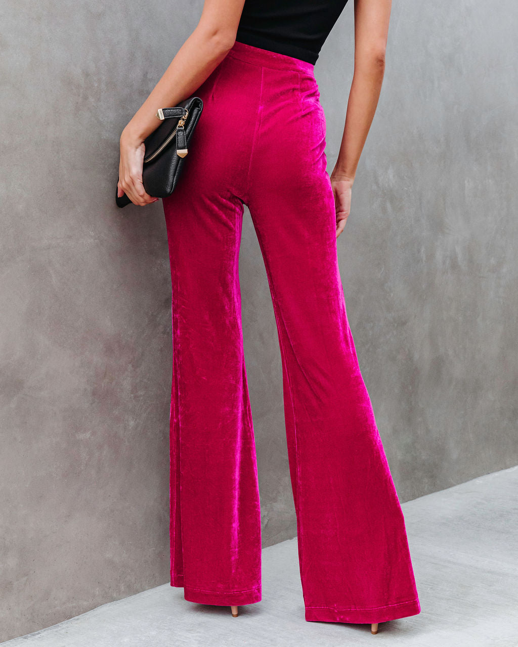 Amani High Rise Velvet Flare Pants - Fuchsia