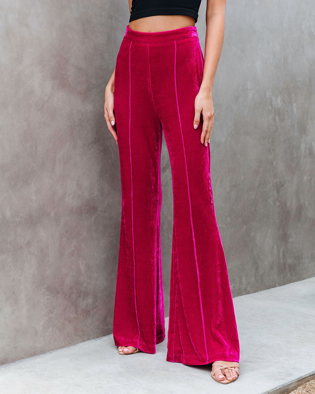 Amani High Rise Velvet Flare Pants - Fuchsia