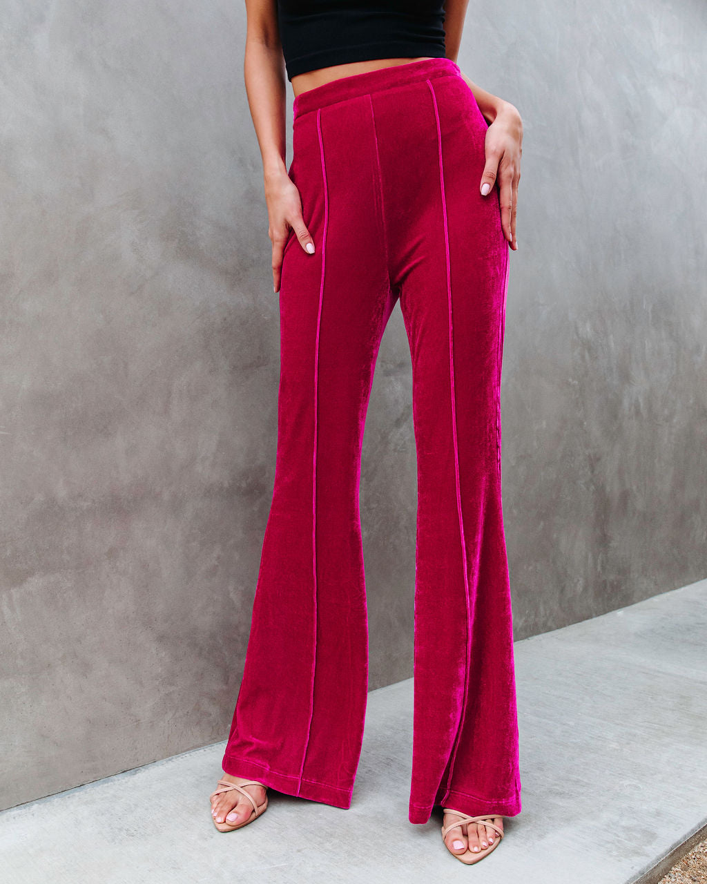 Amani High Rise Velvet Flare Pants - Fuchsia