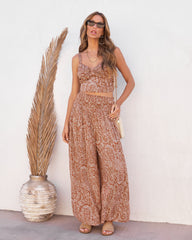 Amaya Printed Smocked Wide Leg Pants - Tan