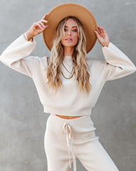 Autumn Splendor Ribbed Knit Crop Top - Beige