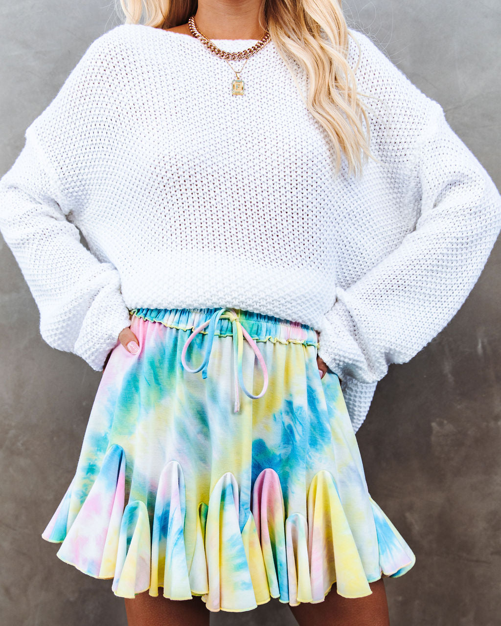 Bingo Tie Dye Ruffle Mini Skirt