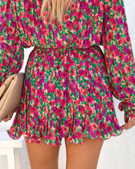 Bougainvillea Floral Pleated Mini Skirt
