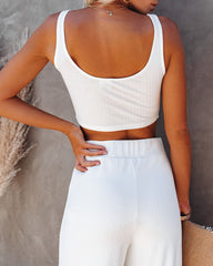 Campfire Ribbed Crop Knit Tank - White - SALE