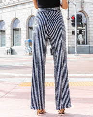 Can't Relate Sequin Stripe Pocketed Pants - Navy