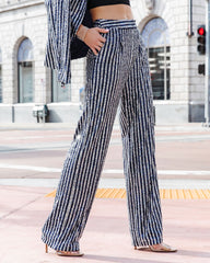 Can't Relate Sequin Stripe Pocketed Pants - Navy