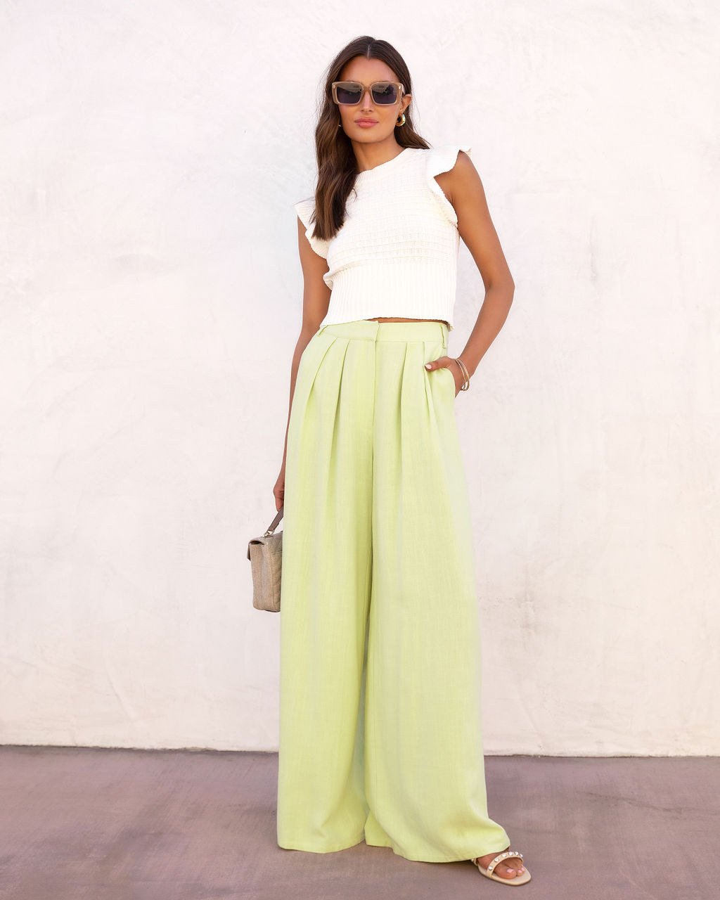 Dorena Pocketed Wide Leg Pants - Lime