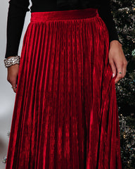 Claire Velvet Pleated Maxi Skirt - Red