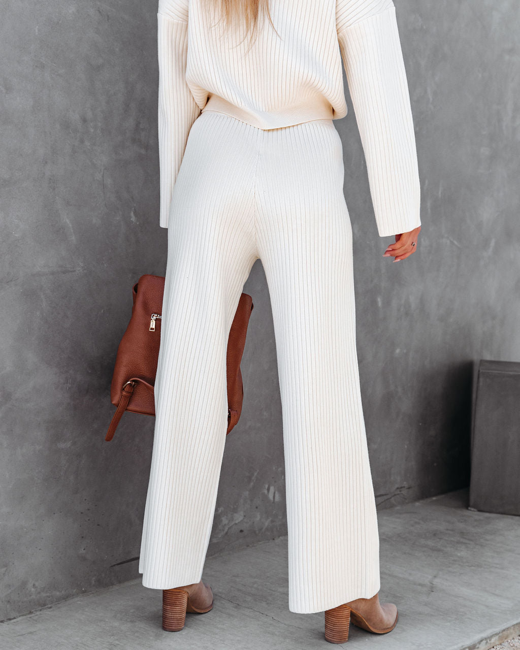 Comfy And Chic Ribbed Wide Leg Pants - Cream