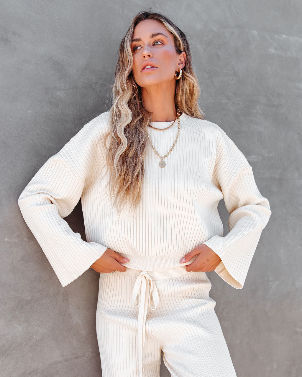 Comfy And Chic Ribbed Pullover Sweater - Cream