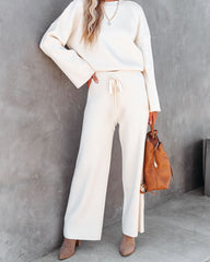 Comfy And Chic Ribbed Wide Leg Pants - Cream