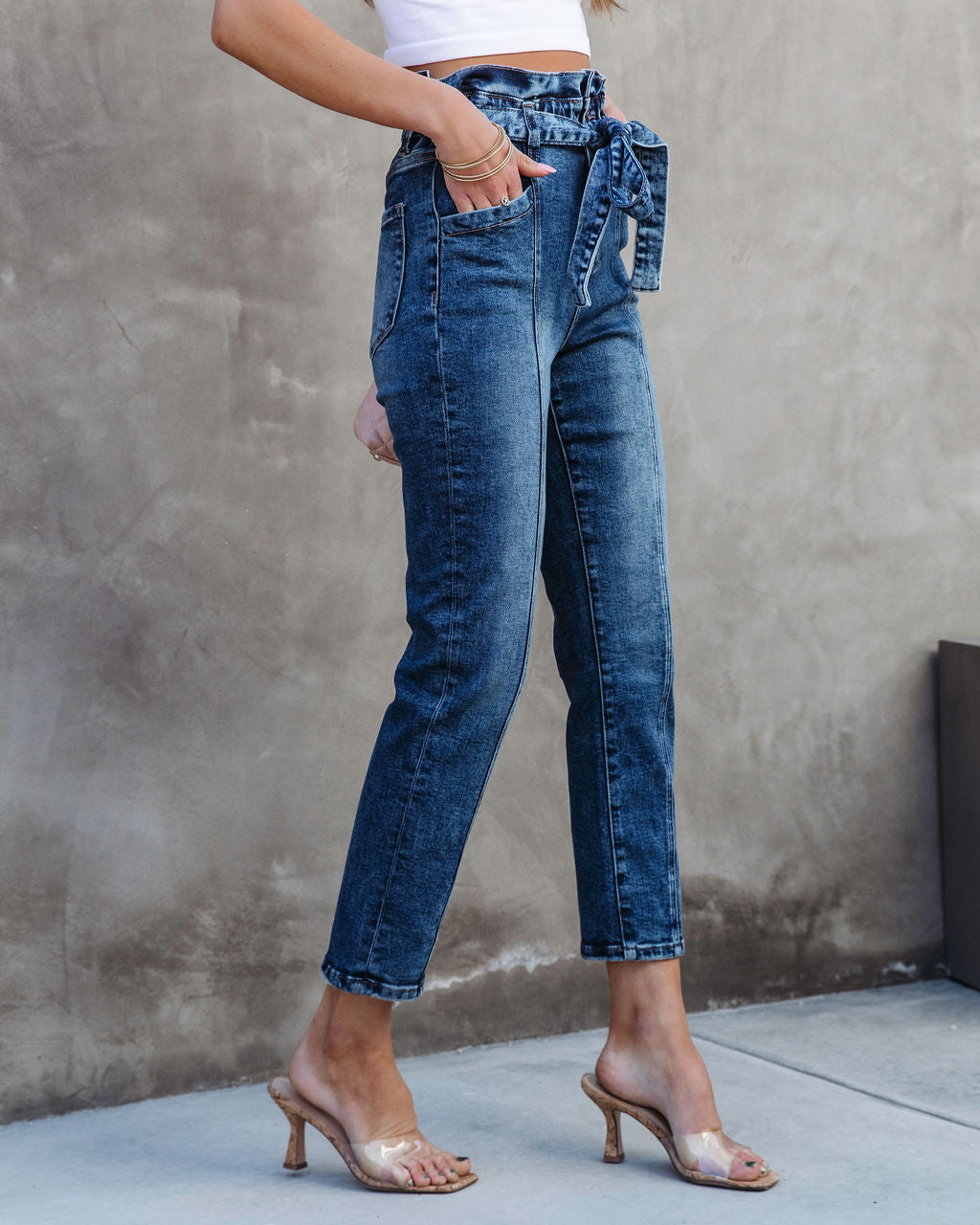 Isabella High Rise Belted Mom Jeans