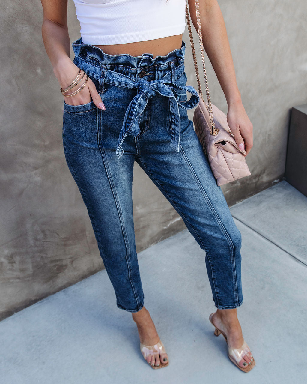 Isabella High Rise Belted Mom Jeans