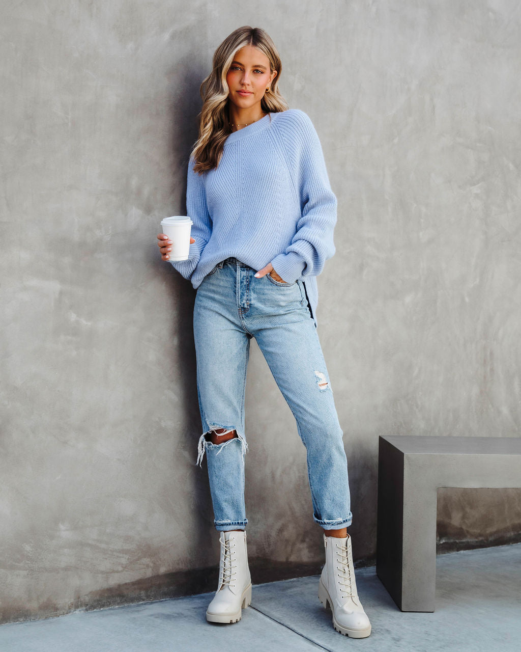 Cue The Cuddles Crewneck Sweater - Blue