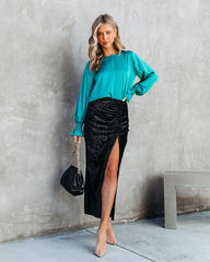 Dash Of Winter Velvet Ruched Slit Maxi Skirt - Black
